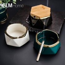 Nordic light and luxurious ceramic ashtrays Home Living room Creative personality Trend with cover Anti-fly ash Decorative Pendulum