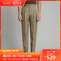 (High number Australian texture pure wool) SKARO casual trousers mens autumn khaki high waist suit pants