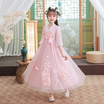 Childrens Ancient costume Hanfu Girls Summer dress Chinese style Tang Costume Princess dress 12-year-old girl Hanfu kimono dress Fairy Pink