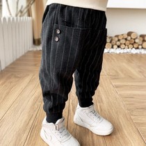 Boys casual pants plus velvet thickened autumn and winter small children Korean pants Children Baby winter trousers foreign atmosphere tide