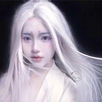 Costume Hanfu wig Mens and womens long hair antique hairstyle white full headgear one-piece Chinese style fairy cos hair