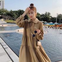 2022 Spring Maternity Dress Autumn Outgoing Top Fashion Belly Covering French Skirt Spring and Autumn