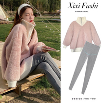 Pregnant womens coat autumn suit fashion model 2021 New plus velvet padded sweater coat women autumn and winter two-piece