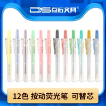  Point stone fluorescent color pen Special color marker pen for students to take notes Light retro color Morandi color silver light hand account pen set Easy-to-control push-button luminous note key marker pen