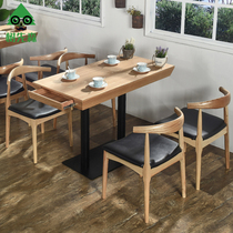 Full solid wood noodle restaurant table and chair combination snack barbecue hot pot restaurant restaurant theme dining table with drawer customized