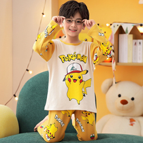 Childrens pajamas boys Spring and Autumn long sleeve cotton thin cartoon boy middle and big child autumn home suit suit