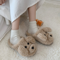 Cotton slippers female cute winter with velvet thick bottom breathable household autumn and winter non-slip warm ins Korean version of wool shoes