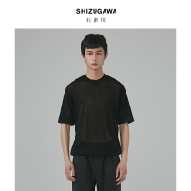 Ishizugawa summer light top comfortable knitted round neck loose short sleeve simple and versatile T-shirt 9032