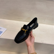 Womens shoes spring and autumn 2021 new small leather shoes womens British style black fashion Joker loafers leather flat shoes