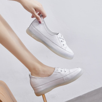 Inside heightening shallow mouth Little white shoes Women Summer 2022 new 100 hitch Bull Leather Slim breathable Soft Bottom Bean Bean Single Shoes