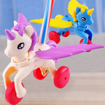  Childrens toddler hand push aircraft toy cart wheel single wheel push music single rod Learn to walk with bell spit tongue
