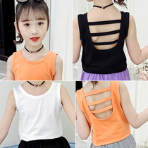 Girls  vest 2021 new summer foreign style solid color base top childrens sleeveless openwork outside wear camisole tide