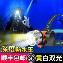  Diving headlights Waterproof strong light rechargeable night diving ultra-bright professional imported underwater special flashlight Head-mounted deep diving