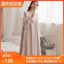 Autumn and winter French long sleeve Palace nightgown female autumn Princess cotton flannel spring and autumn large size pajamas long nightgown