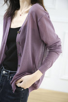 Temperament V-neck ice silk knitted cardigan womens thin loose sunscreen jacket top long-sleeved air conditioning shirt outside the summer