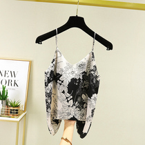 Exquisite Chinese print high-end silk camisole vest women with bottomed Summer Satin Sleeveless top wear