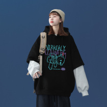 Fat mm fake two-piece sweater female spring and autumn thin model 2021 New Age-reducing skinny coat tide ins large size womens wear