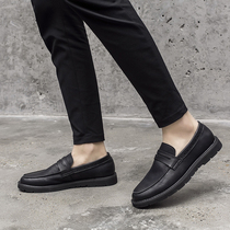 Mens shoes 2021 new winter plus velvet mens Bean shoes trend British business lazy casual leather shoes mens leather