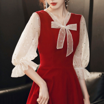 Summer toast with thin wine red color Lions dress women usually wear bridal engagement gowns back to door with little subs