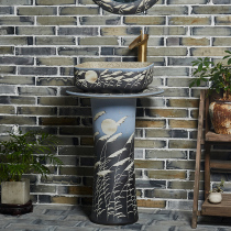 Edge painting art ceramic Reed square column basin column type washbasin basin integrated balcony household