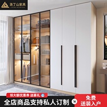 Light luxury glass door wardrobe modern simple home bedroom solid wood cloakroom combination custom swing door wardrobe