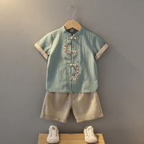 Boys Hanfu thin summer ancient clothes cotton linen children summer ethnic style set year old baby Chinese style Tang suit