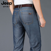 JEEP Tencel jeans mens summer thin loose straight large size middle-aged mens pants stretch casual pants