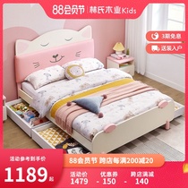 Lins wood childrens bed with drawer girl princess bed Simple modern student single bed small apartment furniture