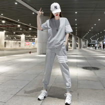 Designer Sport Suit Womens Summer Thin web Red Fried Street Tide Cards Casual Fashion Pure Cotton Student Yard Wind two sets