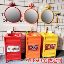Color industrial wind bar retro Wrought iron wash basin Bathroom sink Bed and breakfast creative column wash basin