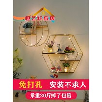 Nordic non-perforated wall shelf living room wrought iron wall decoration partition wall hanging shelf wall bookshelf