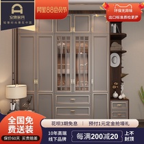Modern simple light luxury glass door solid wood wardrobe overall new Chinese household bedroom large wardrobe cloakroom customization