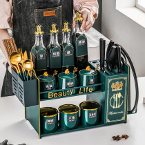 Seasoning combination set household kitchen oil and salt sauce vinegar seasoning products full set shelf ceramic seasoning tank seasoning bottle