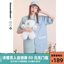 CONCORDEVENT summer fashion brand couple suit pajamas short-sleeved thin plaid stitching cotton loungewear