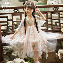 Hanfu Girls summer Chinese style super fairy short-sleeved kimono skirt Thin summer dress Fairy costume dress Childrens Tang dress