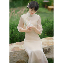  Improved cheongsam 2021 new summer high-end odai inverted big sleeve temperament girl daily young long Chinese style