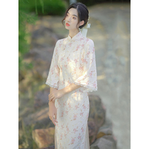 Big inverted sleeve cheongsam dress female autumn 2021 new improved daily retro temperament young long model