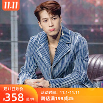 Wang Jiaer Street Dance with clothes Blue old stripes denim suit jacket men and women autumn and winter hip hop tide card