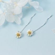 Pure Silver Small Daisy Wavy Ear Line Cute Fresh Flowers Earrings Sweet and Flowing Su Temperament Earrings A Female Bestie
