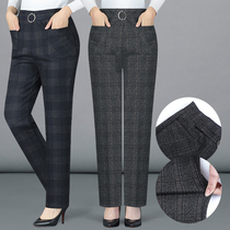 Middle-aged womens pants Spring and autumn wear straight middle-aged and elderly womens pants high-waisted woolen autumn pants elastic waist mother pants