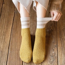 Wool socks childrens winter thickening plus velvet warm long tube autumn winter Japanese stripes Joker socks Korean stockings