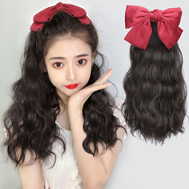 Pony-tailed wig long hair Bow wig ponytail braid strap water ripples curly hair grab clip fake ponytail