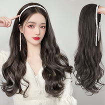 Hairband wig female long hair U-shaped half head cover detachable net red long straight wig set simulation human hair silk full head cover
