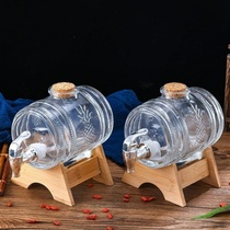 New Home Single Wine Barrel 2 Catty Glass Brewing Pot Fruit Drinks Barrel Creative Horizontal Bubble Wine Bottle With Tap