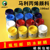 Marley acrylic paint 100ML24 color acrylic painting set Children Diy hand-painted stone painting pebbles clothes shoes wall painting graffiti Waterproof painting pigment fluid painting Bing dilute purple green