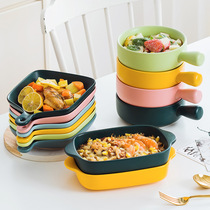 Ceramic baking tray Baking rice tray Creative salad plate dish plate Household tableware Microwave oven special baking bowl
