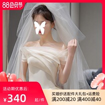 French light wedding dress 2021 new bride smearing simple atmospheric quality one-shoulder small satin main yarn 2020
