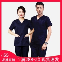 Jane Feiai classic blue surgical suit Female short-sleeved suit Hand washing clothes Brush hand clothes Dental pet overalls Men
