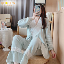 Summer thin pregnant womens pajamas spring and autumn cotton gauze Moon Clothing 10 months postpartum breastfeeding home clothing summer