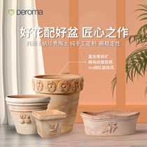 (2021 new products) imported imperialist Roman flower pots handmade relief pottery pots breathable creative Net Red Clay Clay pottery pots